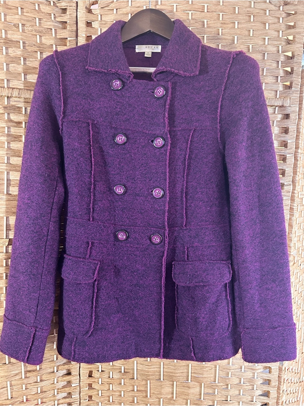 Purple Wool Blend Double Breasted Jacket Kenar Size M